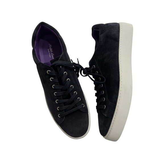 Ralph Lauren Purple Label Severn Calf Suede Sneakers in Black - Picture 1 of 8